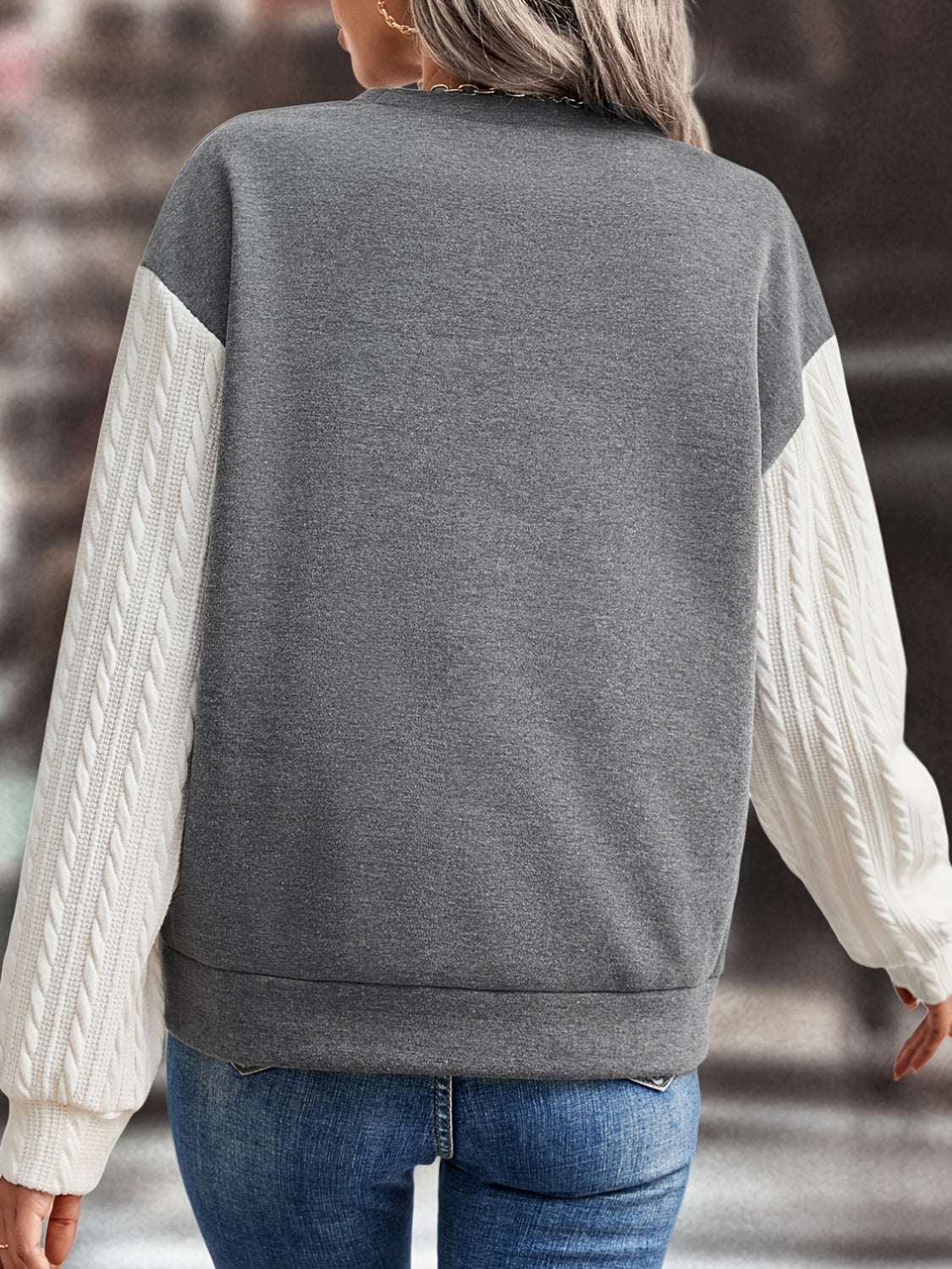 Contrast Round Neck Long Sleeve Sweatshirt