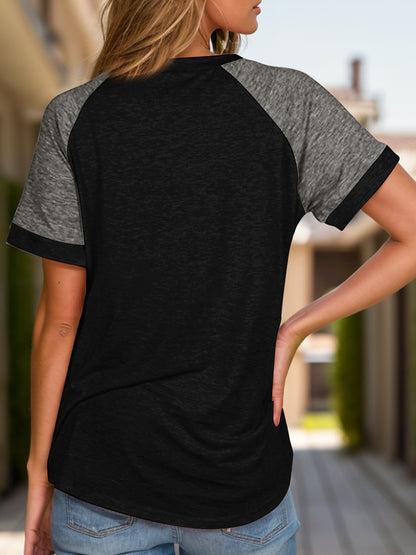 Full Size Contrast Round Neck Short Sleeve T-Shirt