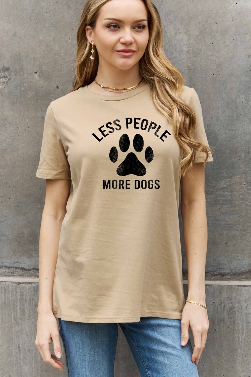 Simply Love Full Size LESS PEOPLE MORE DOGS Graphic Cotton Tee