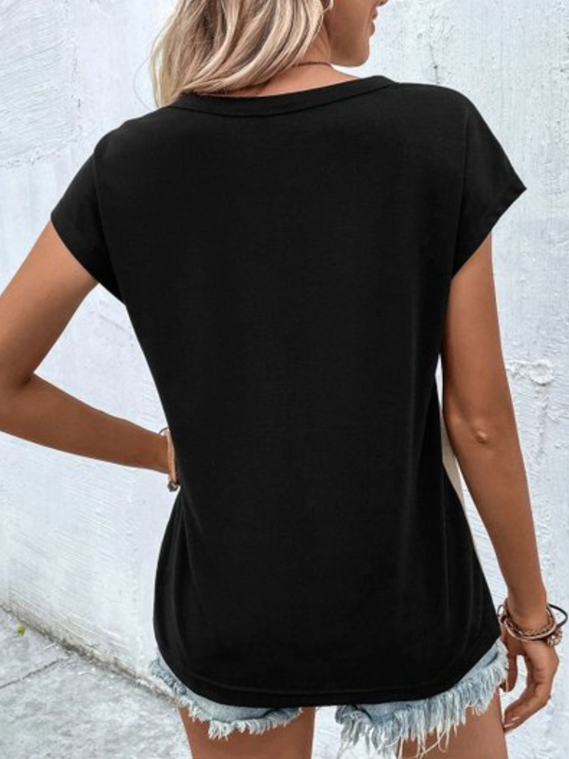 Contrast V-Neck Short Sleeve T-Shirt